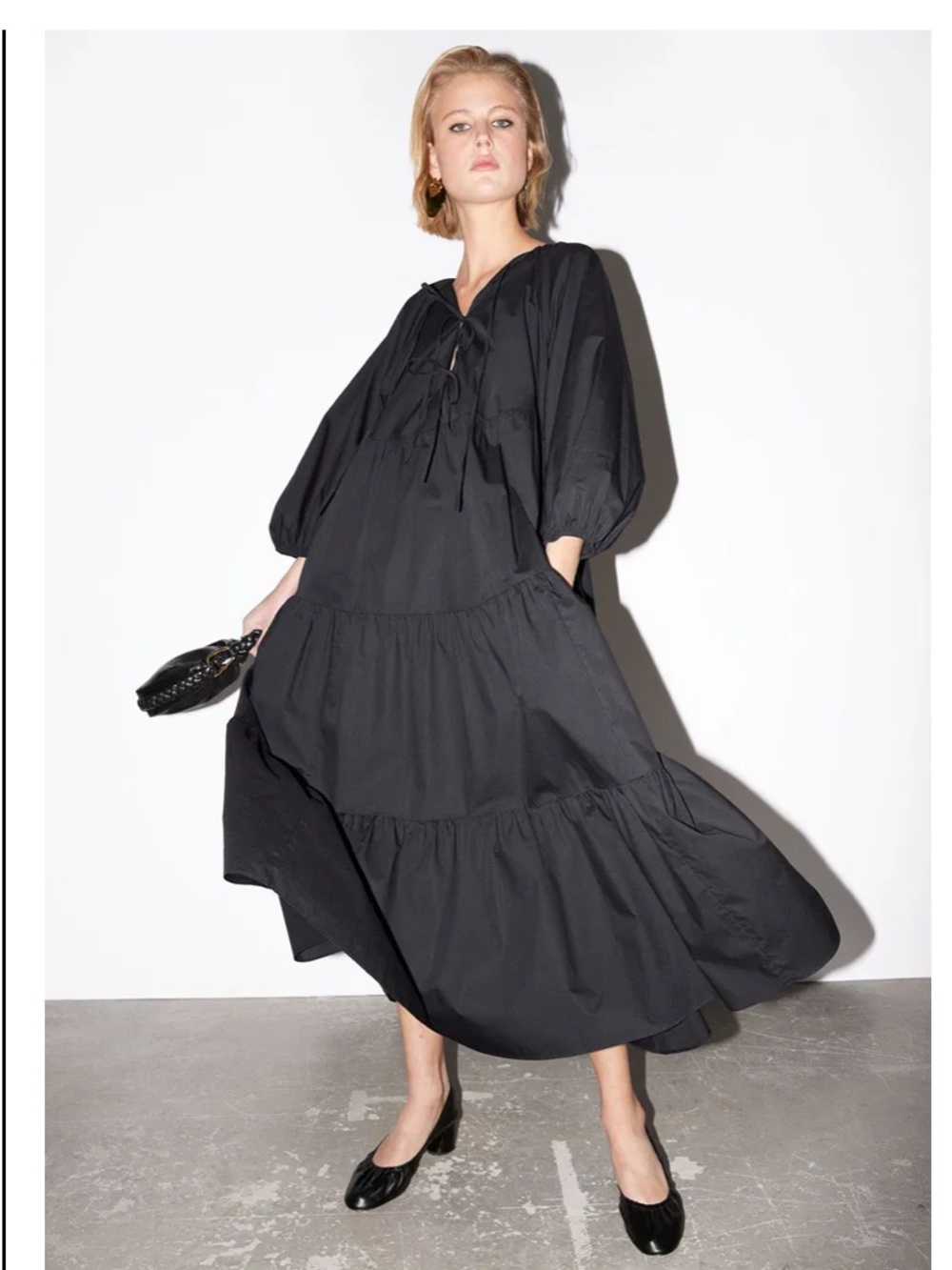 & Other Stories Tiered Tie-Detail Midi Dress Black M